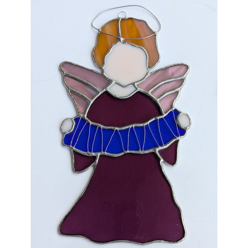 Vintage Stained Glass Angel Figure Suncatchers 9" tall (Set of 2) Handcrafted - Picture 4 of 10